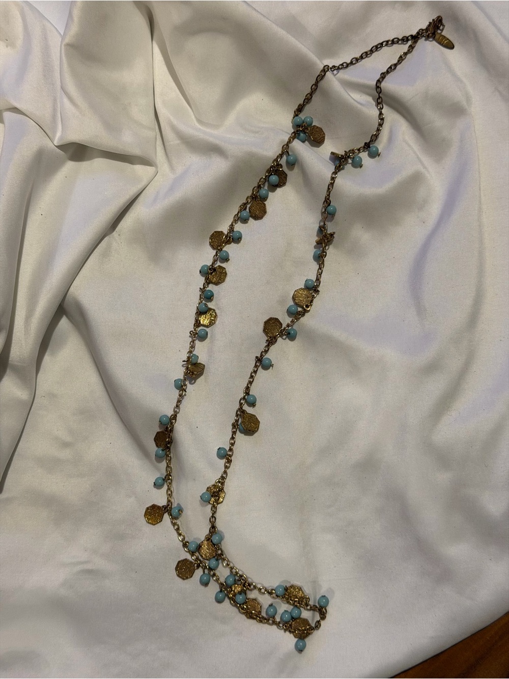 Gold-Tone Necklace with Turquoise Beads - Women Jewelry